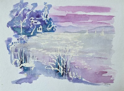 Aquarellbild der Schmugglerbucht n Konstanz